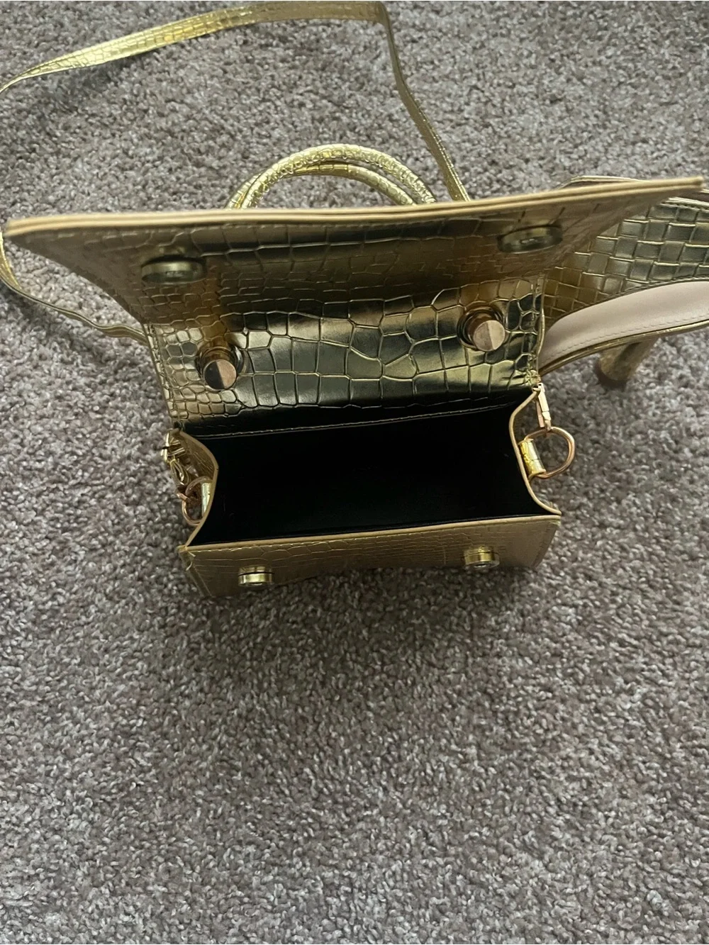 Gold Croc-Texture Mini Shoulder Bag - Women's Fashion